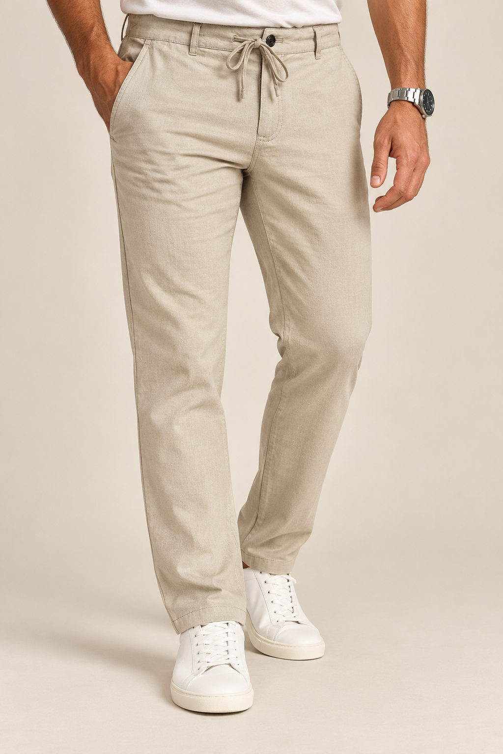 Calça Masculina Visco Linho com Ajuste na Cintura