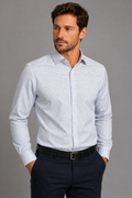 Camisa Social Micro Xadrez Azul Claro