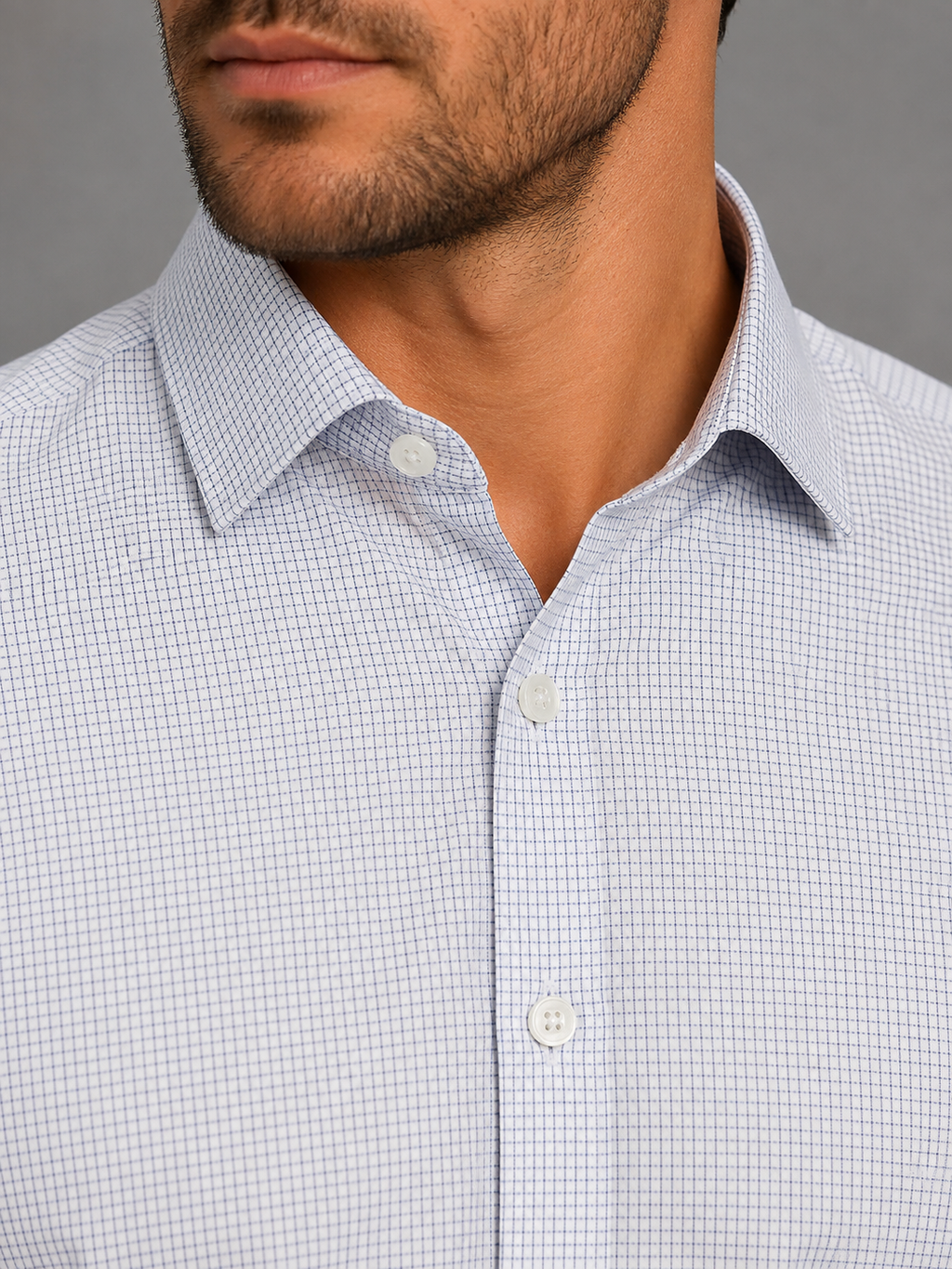 Camisa Social Micro Xadrez Azul Claro