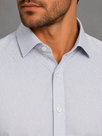 Camisa Social Micro Xadrez Azul Claro