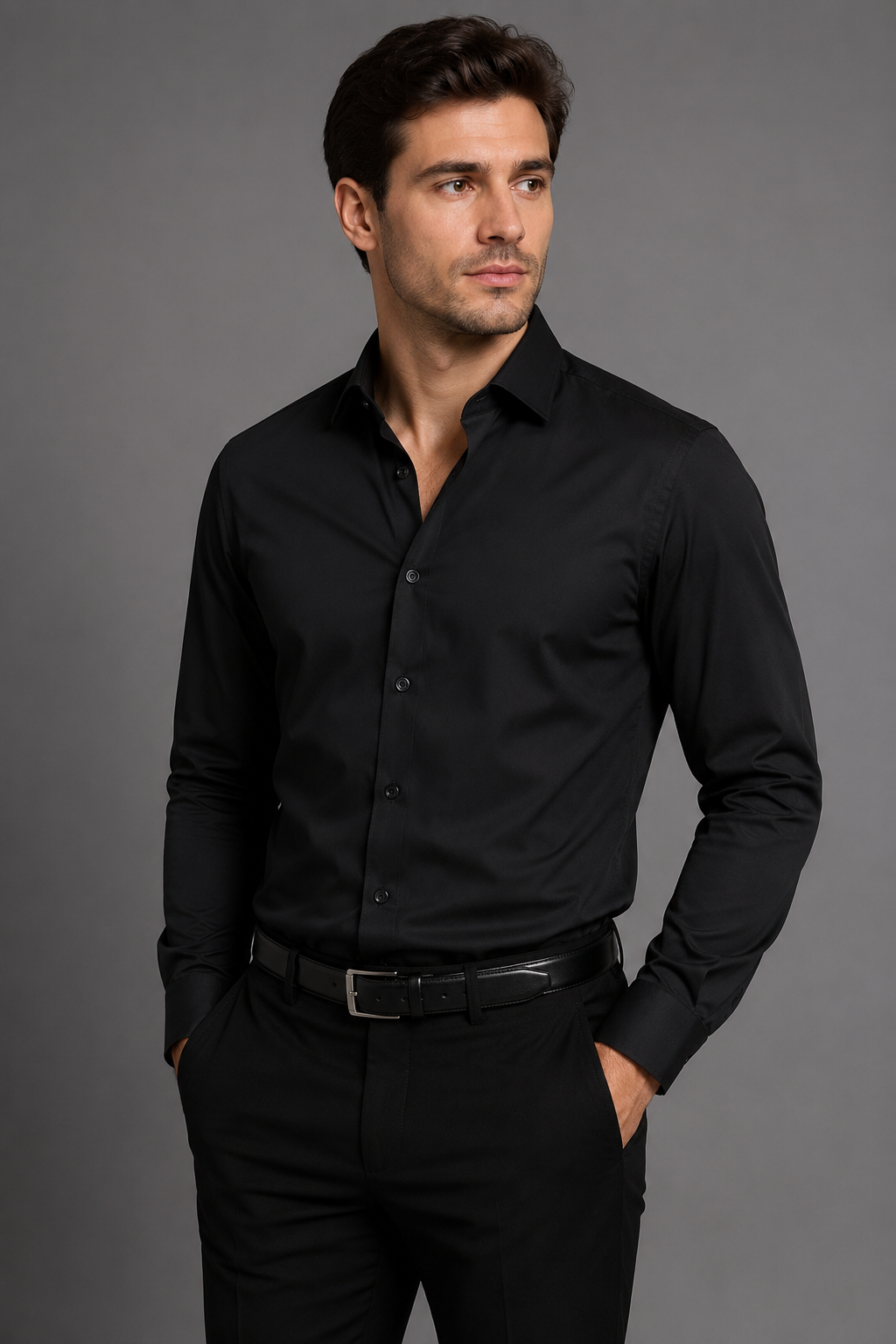 Camisa Social Preta em Fibra de Bambu