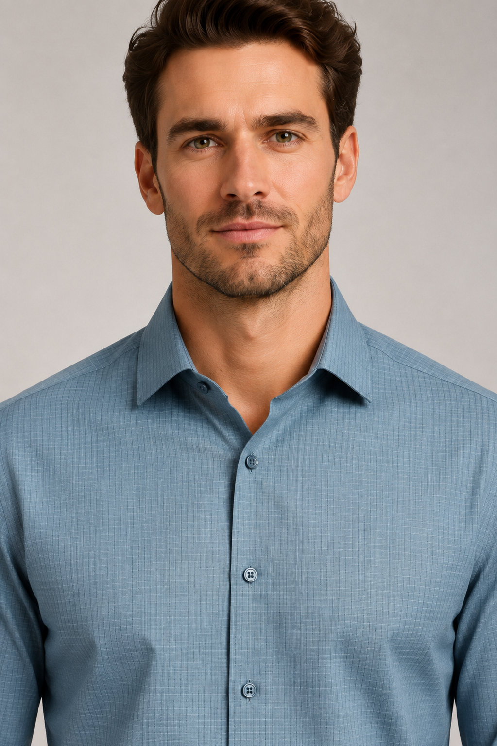 Camisa Social Ciano Quadriculado em Fibra de Bambu