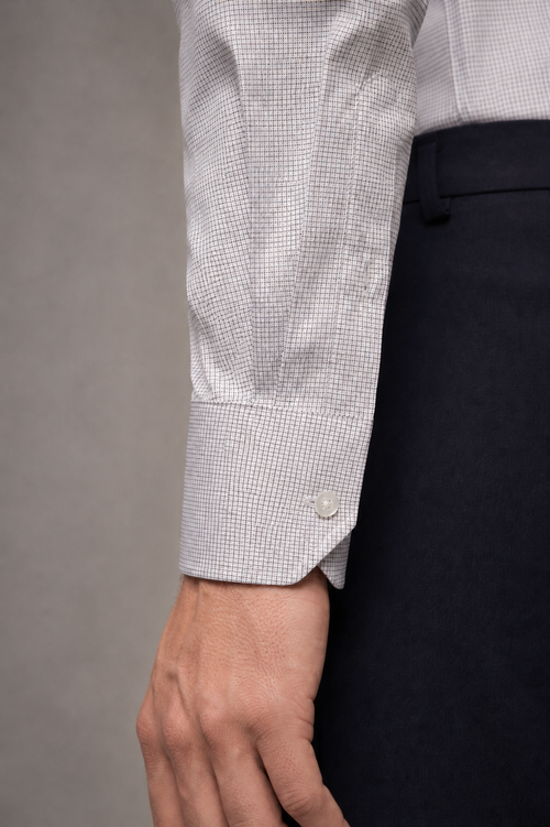 Camisa Social Branca Quadriculado Preto