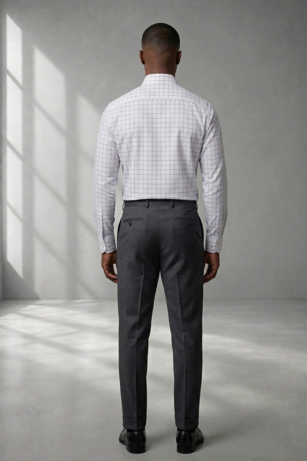 Camisa Social Masculina Quadrile Branca com Azul