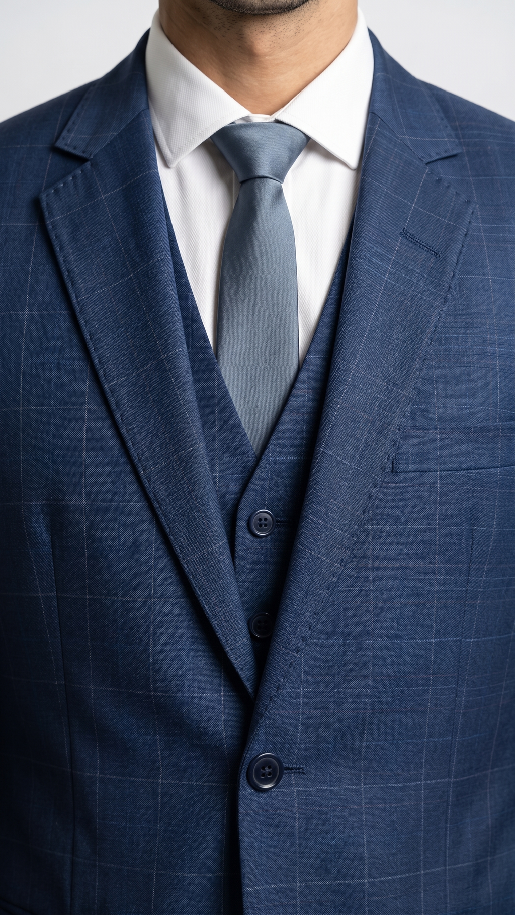 Terno Poliviscose Príncipe de Gales Azul Marinho