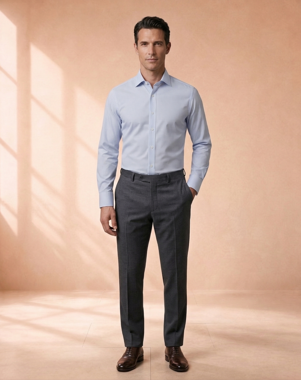 Camisa Social Masculina Branca e Azul Quadrile