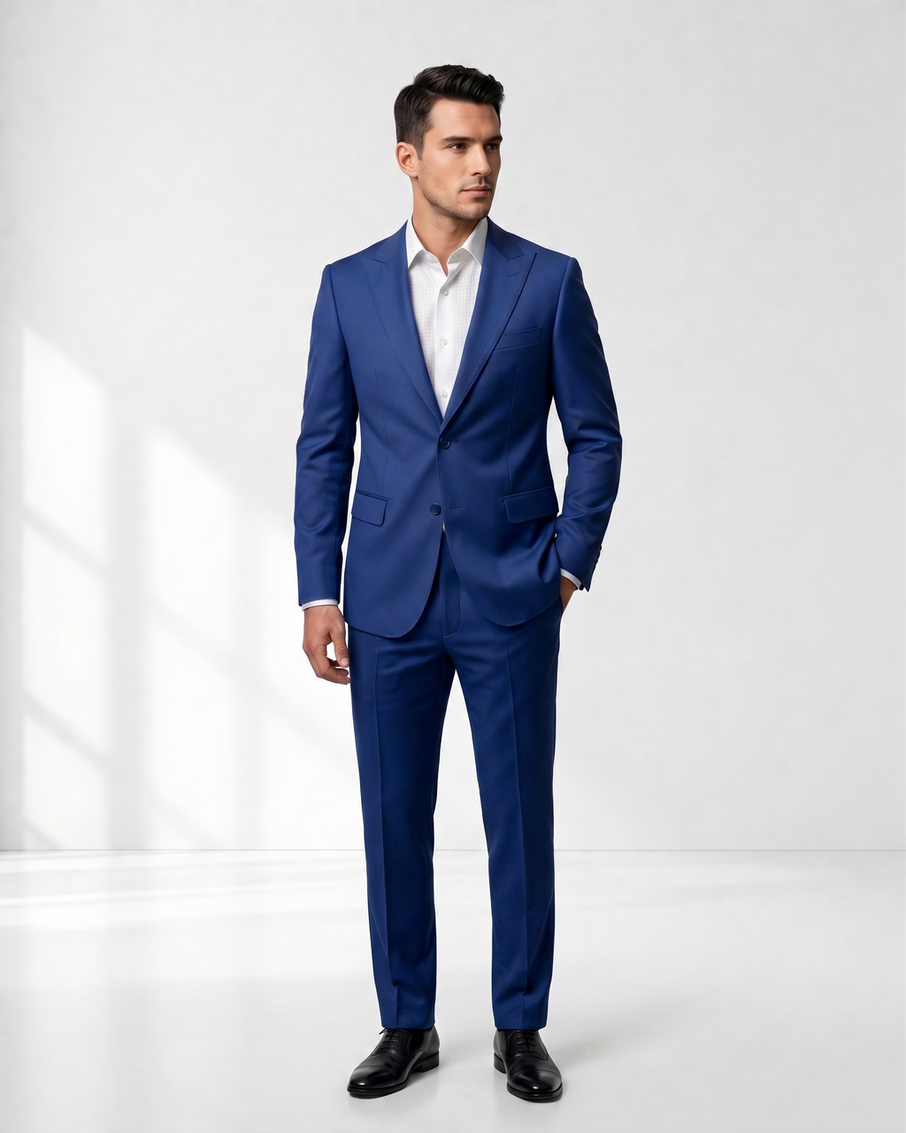 Costume Poliviscose Lapela de Bico Italiano Azul Bic