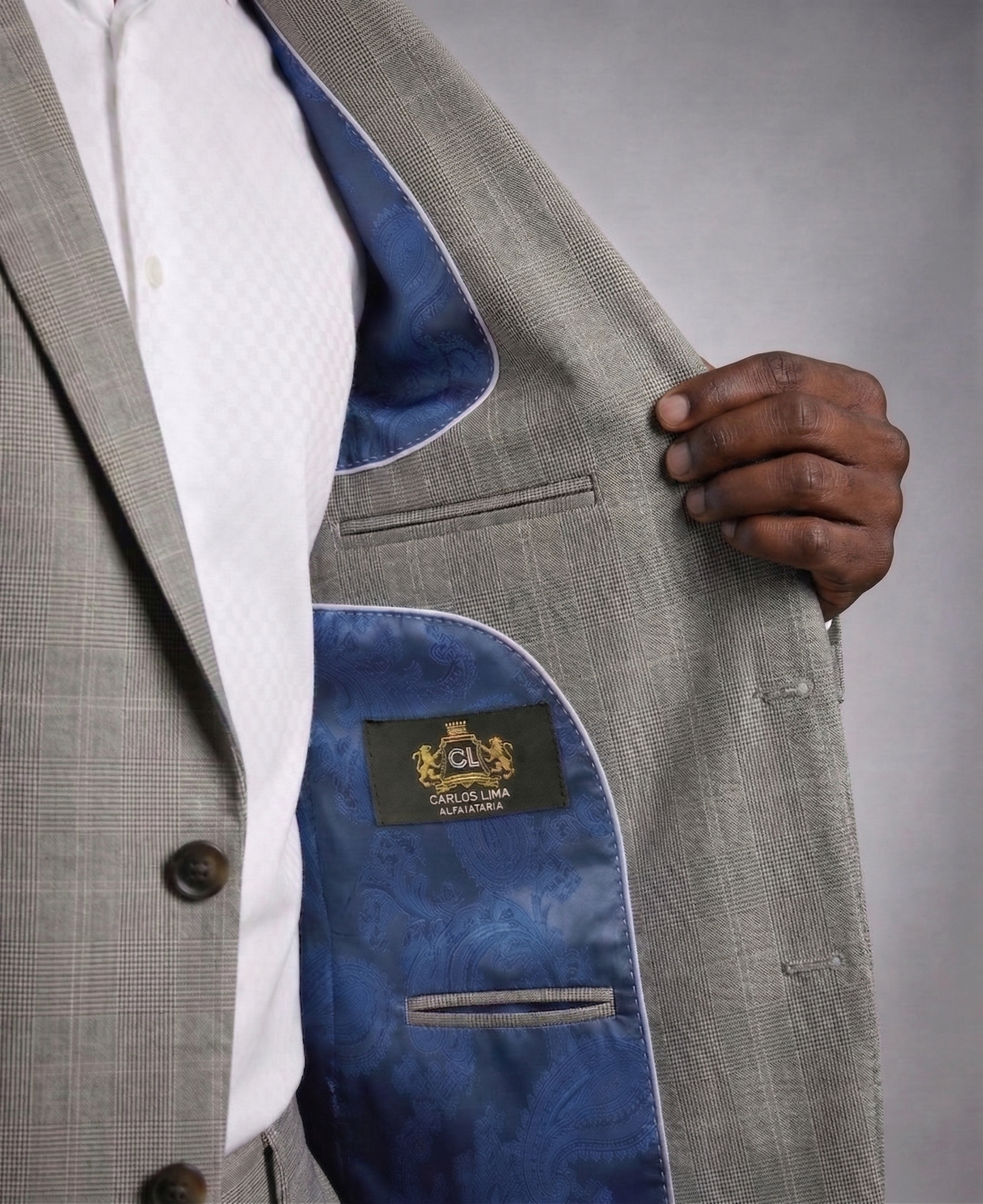 Terno Poliviscose Príncipe de Gales Bege