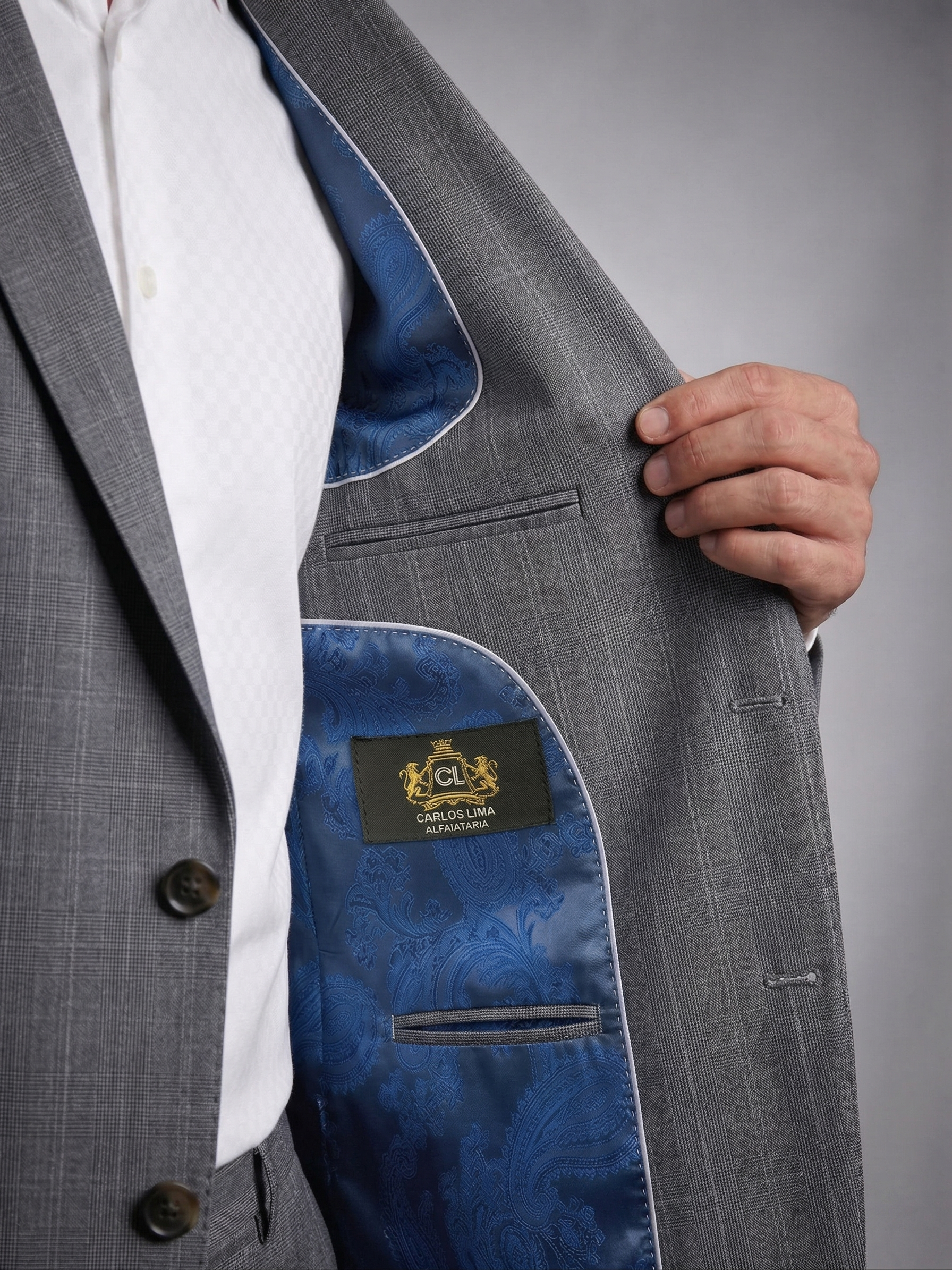 Terno Poliviscose Príncipe de Gales Cinza