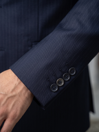 Costume Poliviscose Lapela de Bico Italiano Azul Marinho Risca de Giz