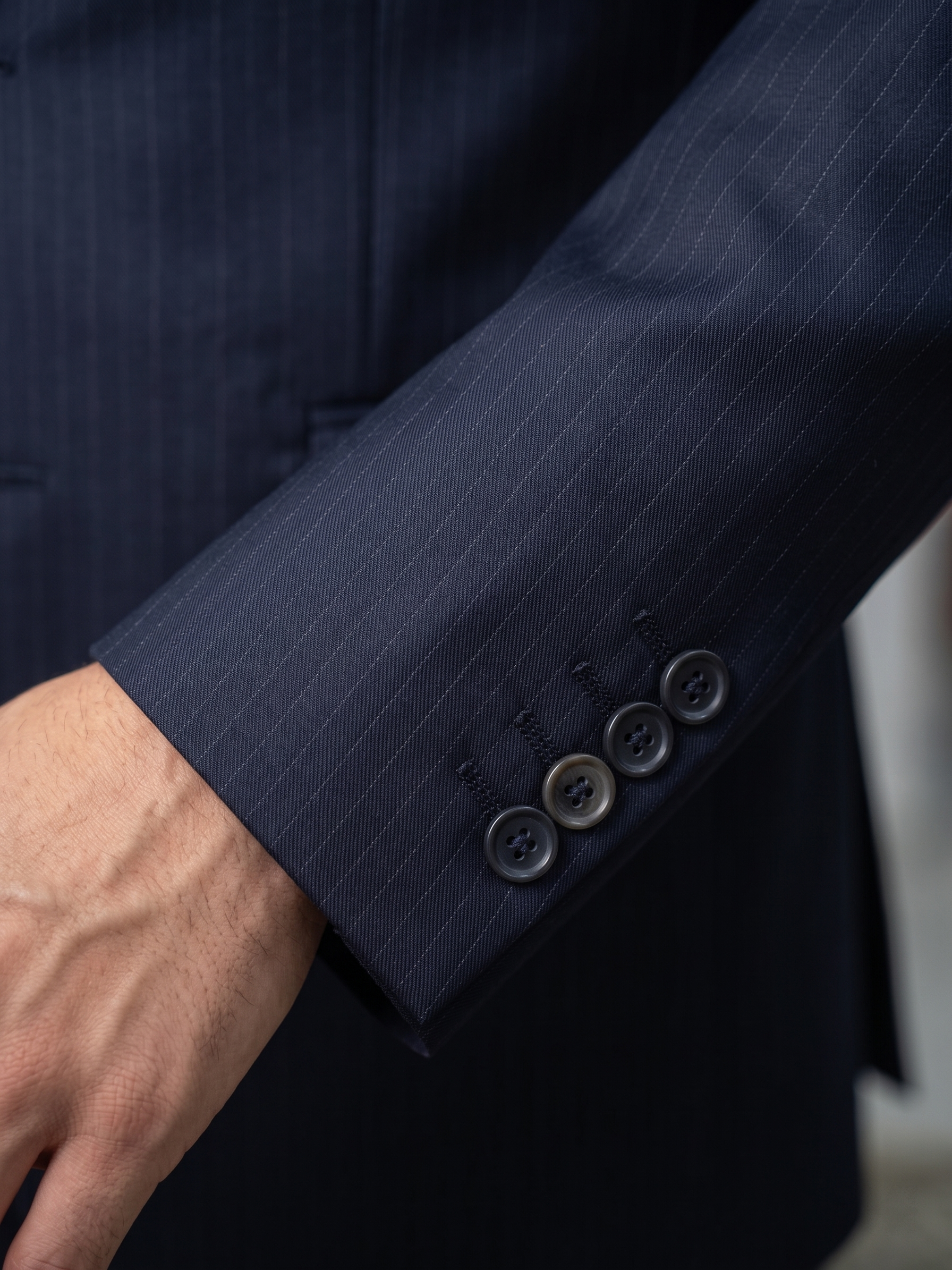 Costume Poliviscose Lapela de Bico Italiano Azul Marinho Risca de Giz