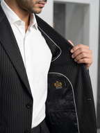 Costume Poliviscose Lapela de Bico Italiano Preto Risca de Giz