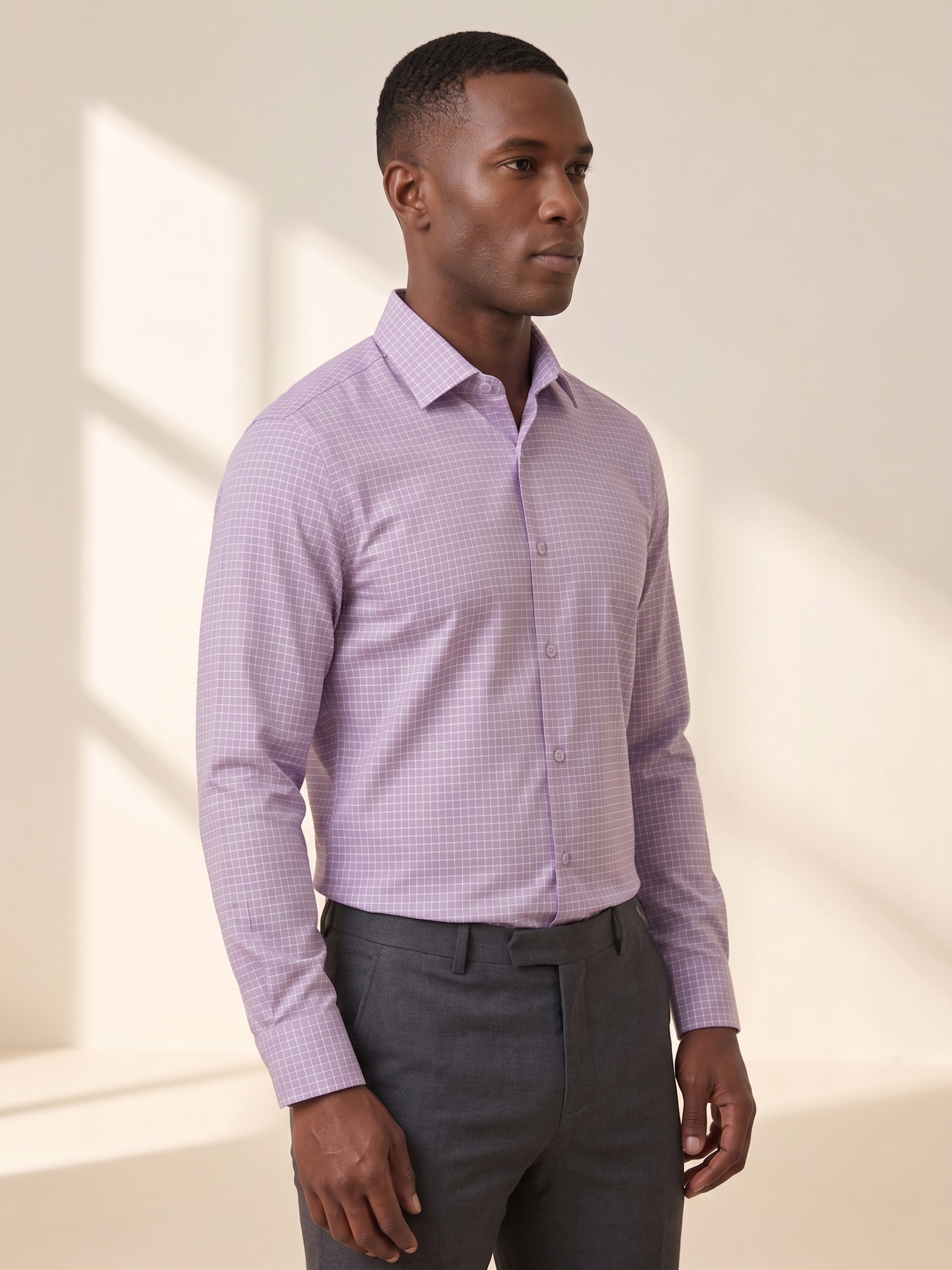 Camisa Social Masculina Lilas Xadrez
