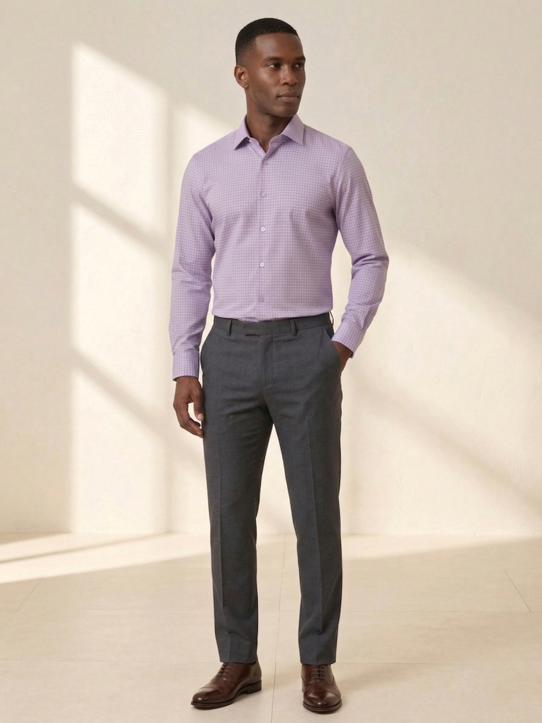 Camisa Social Masculina Lilas Xadrez