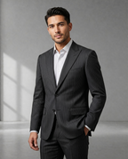 Costume Poliviscose Lapela de Bico Italiano Preto Risca de Giz