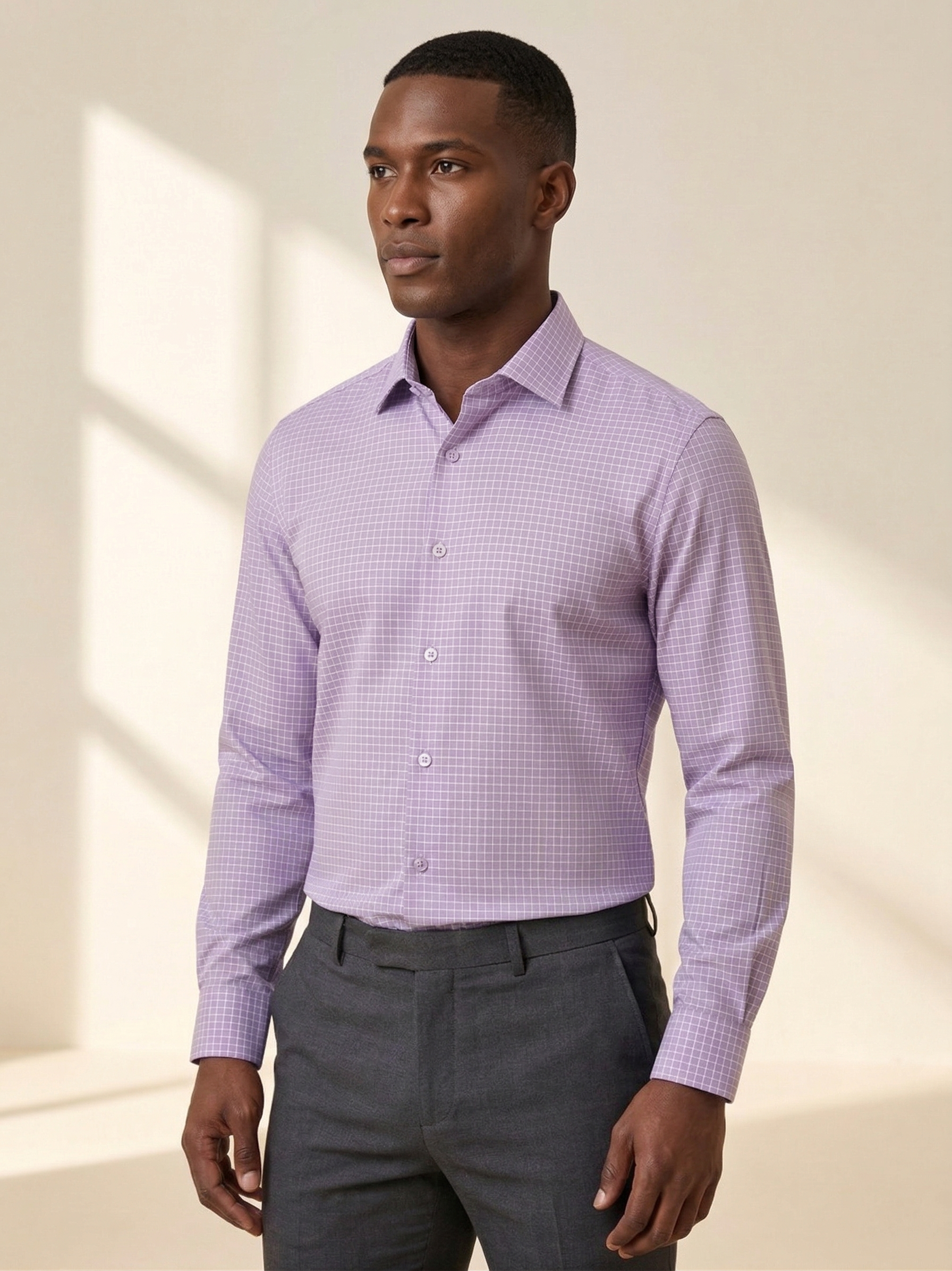 Camisa Social Masculina Lilas Xadrez