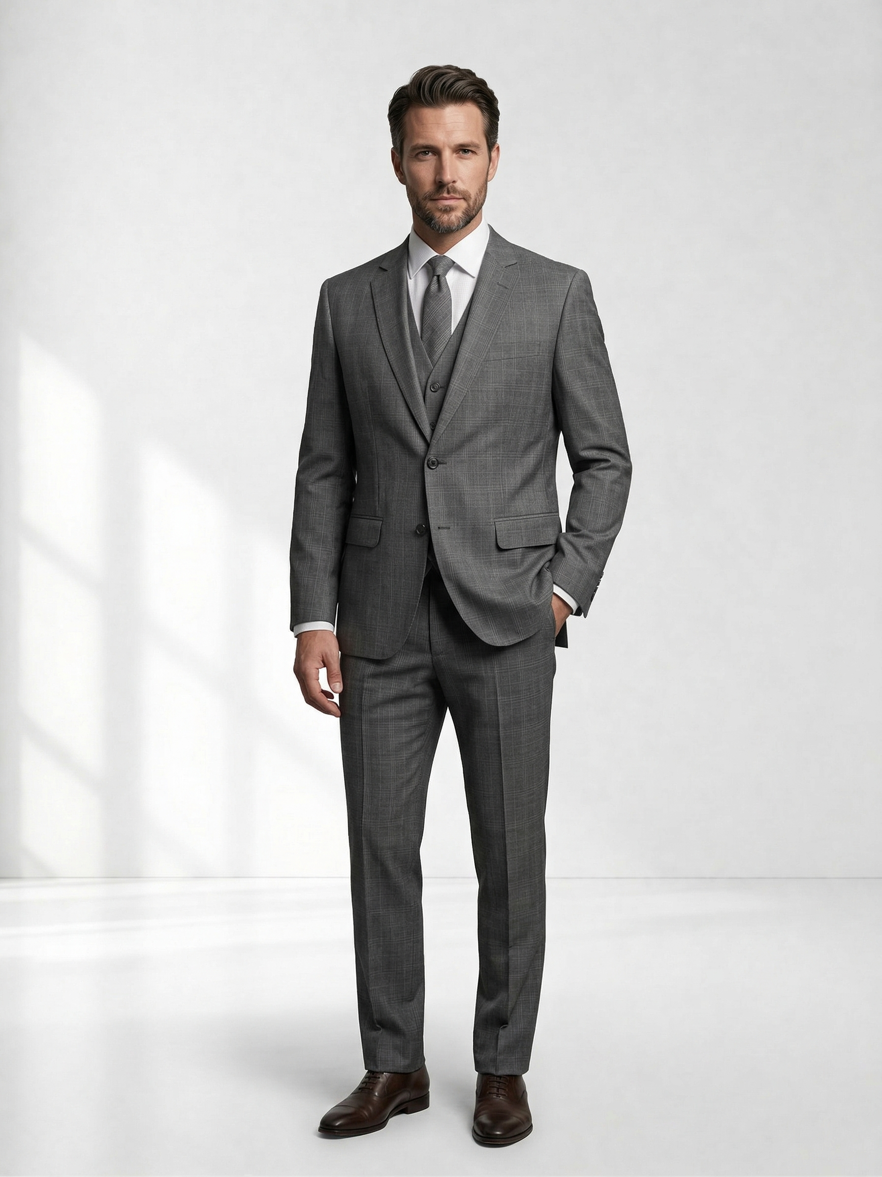 Terno Poliviscose Príncipe de Gales Cinza