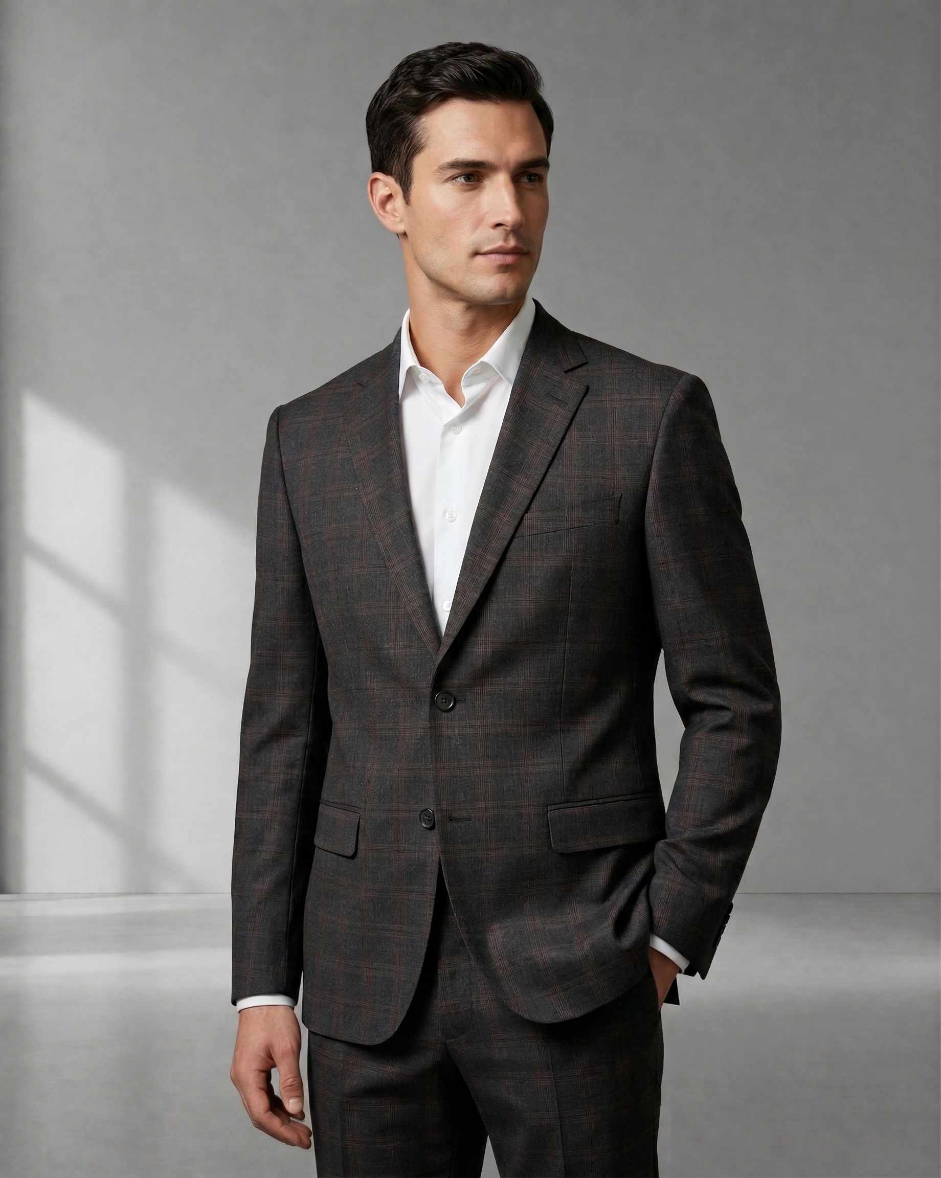 Costume Poliviscose Príncipe de Gales Cinza Escuro