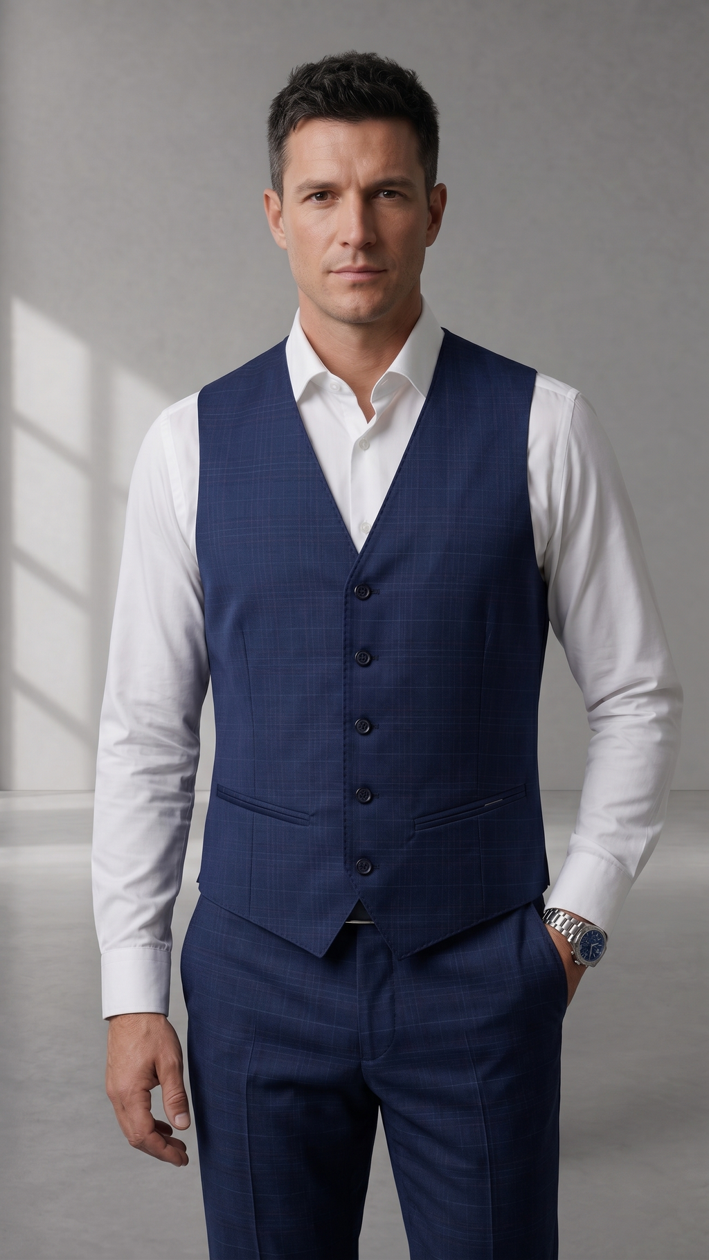 Terno Poliviscose Príncipe de Gales Azul Marinho