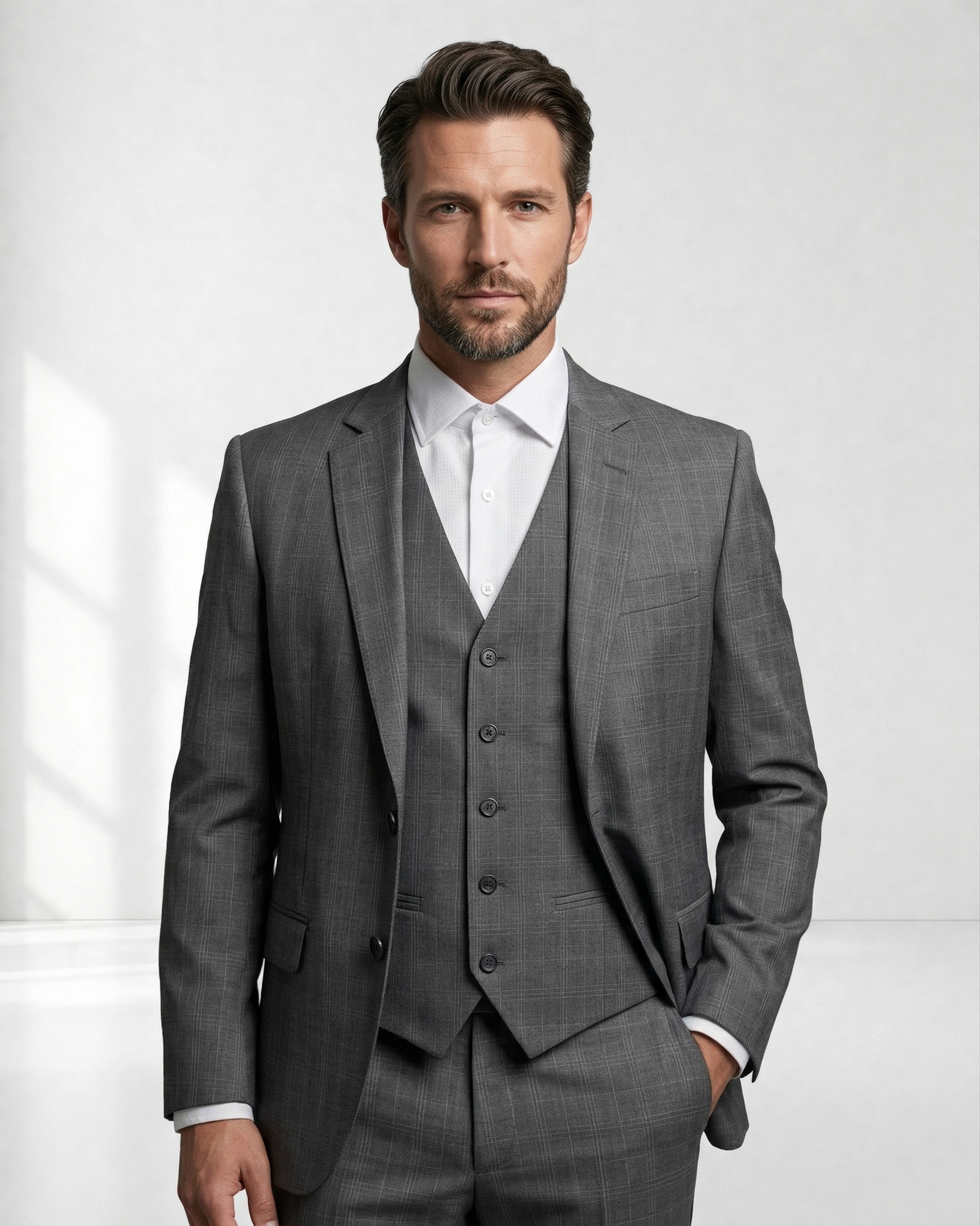 Terno Poliviscose Príncipe de Gales Cinza