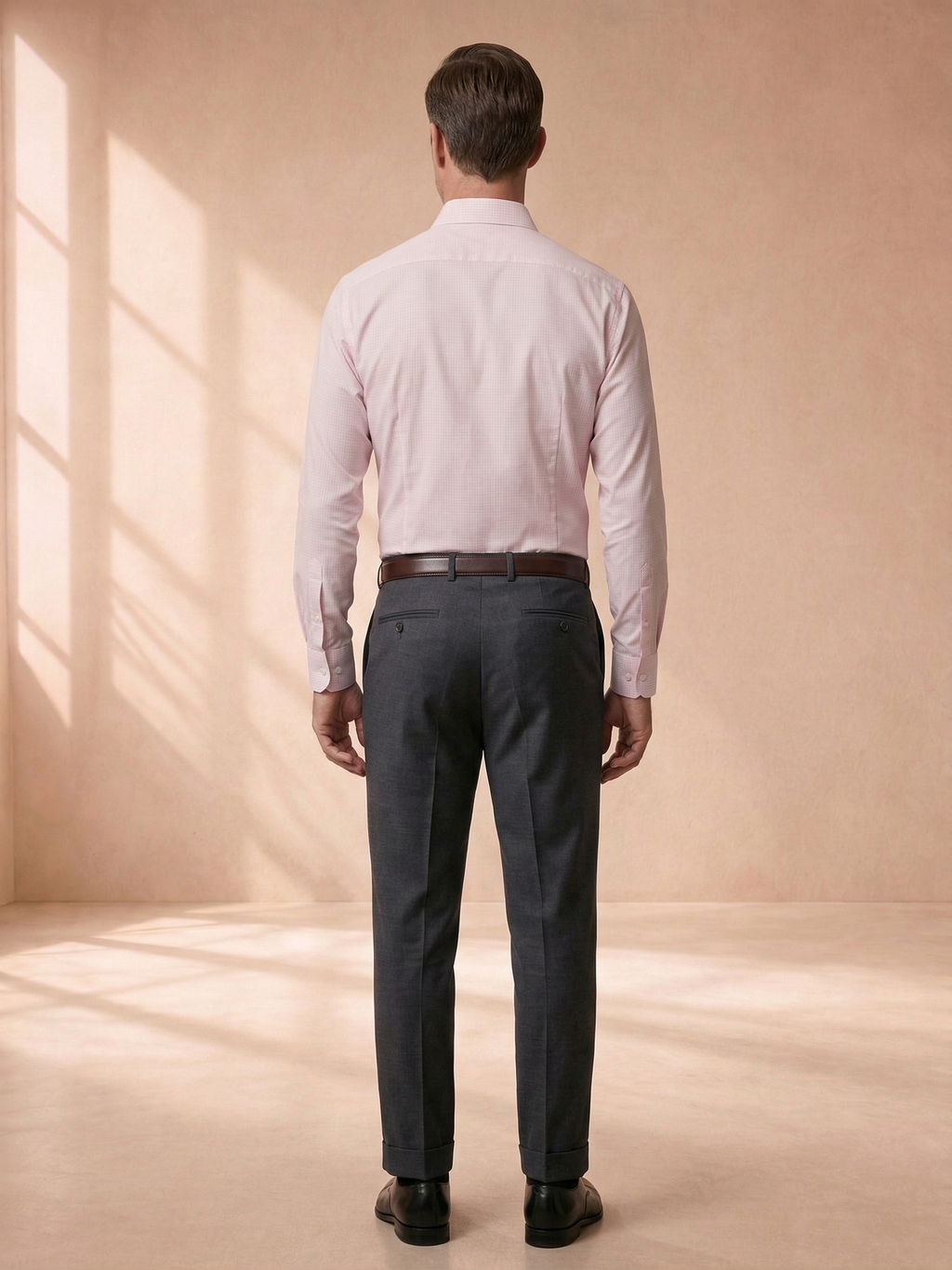 Camisa Social Masculina Rosa Bebê com Branco