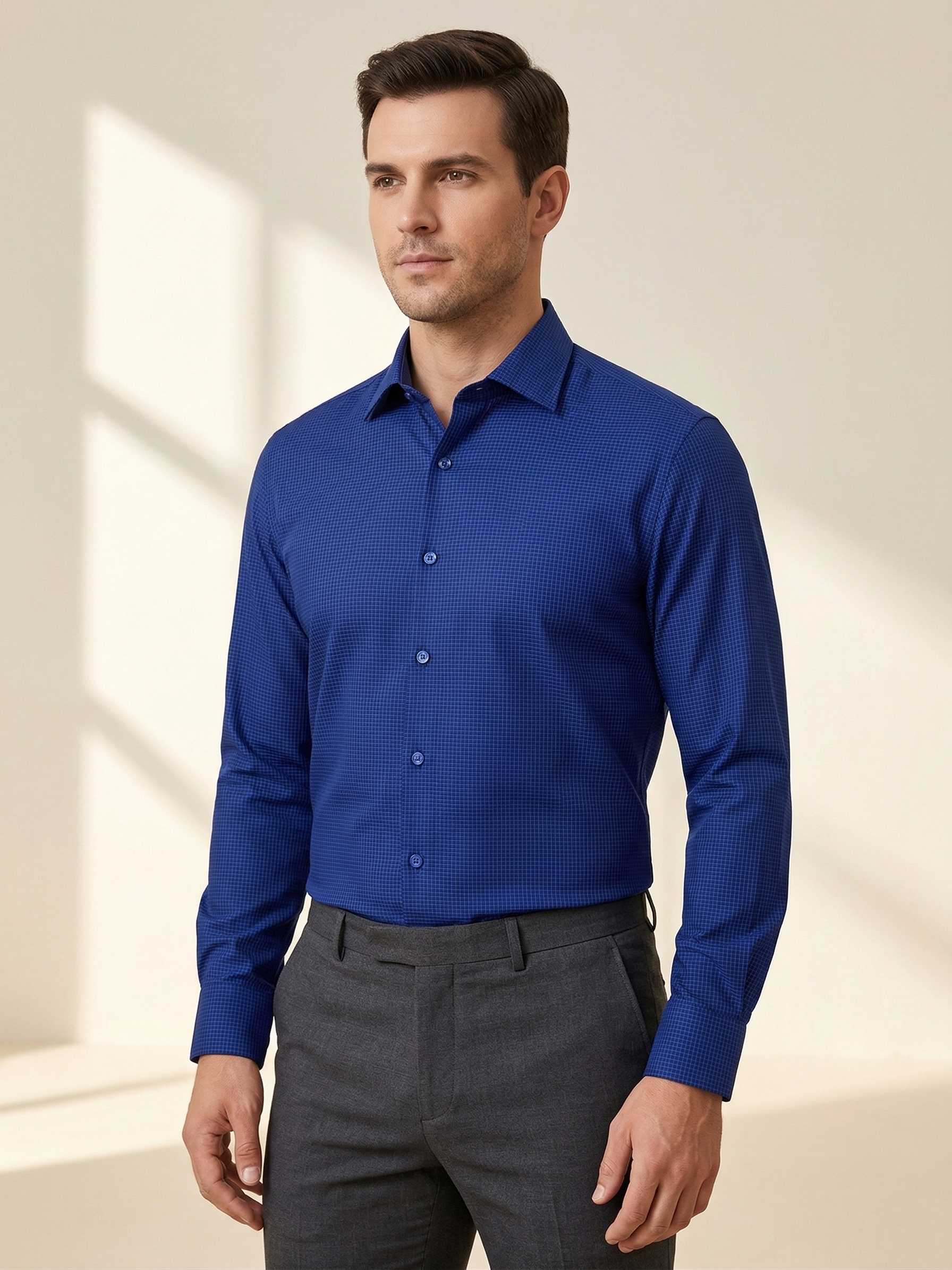 Camisa Social Masculina Azul Turquesa Xadrez