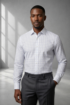 Camisa Social Masculina Quadrile Branca com Azul
