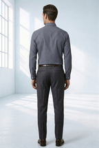 Camisa Social Masculina Azul Risca de Giz Branco