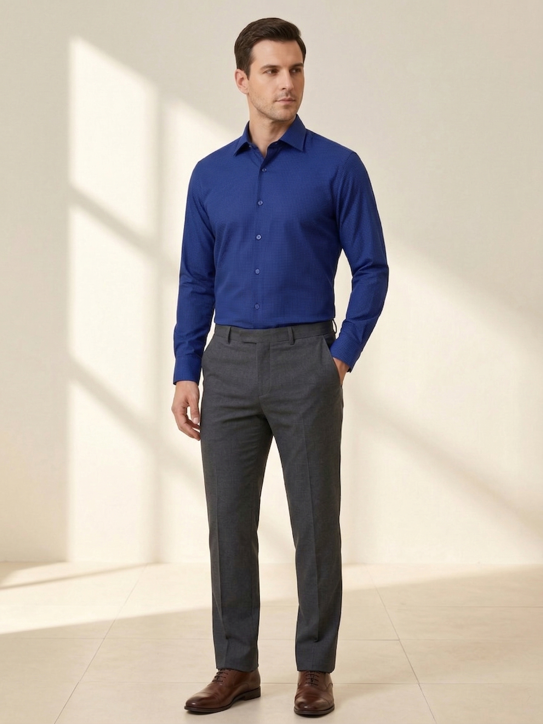 Camisa Social Masculina Azul Turquesa Xadrez