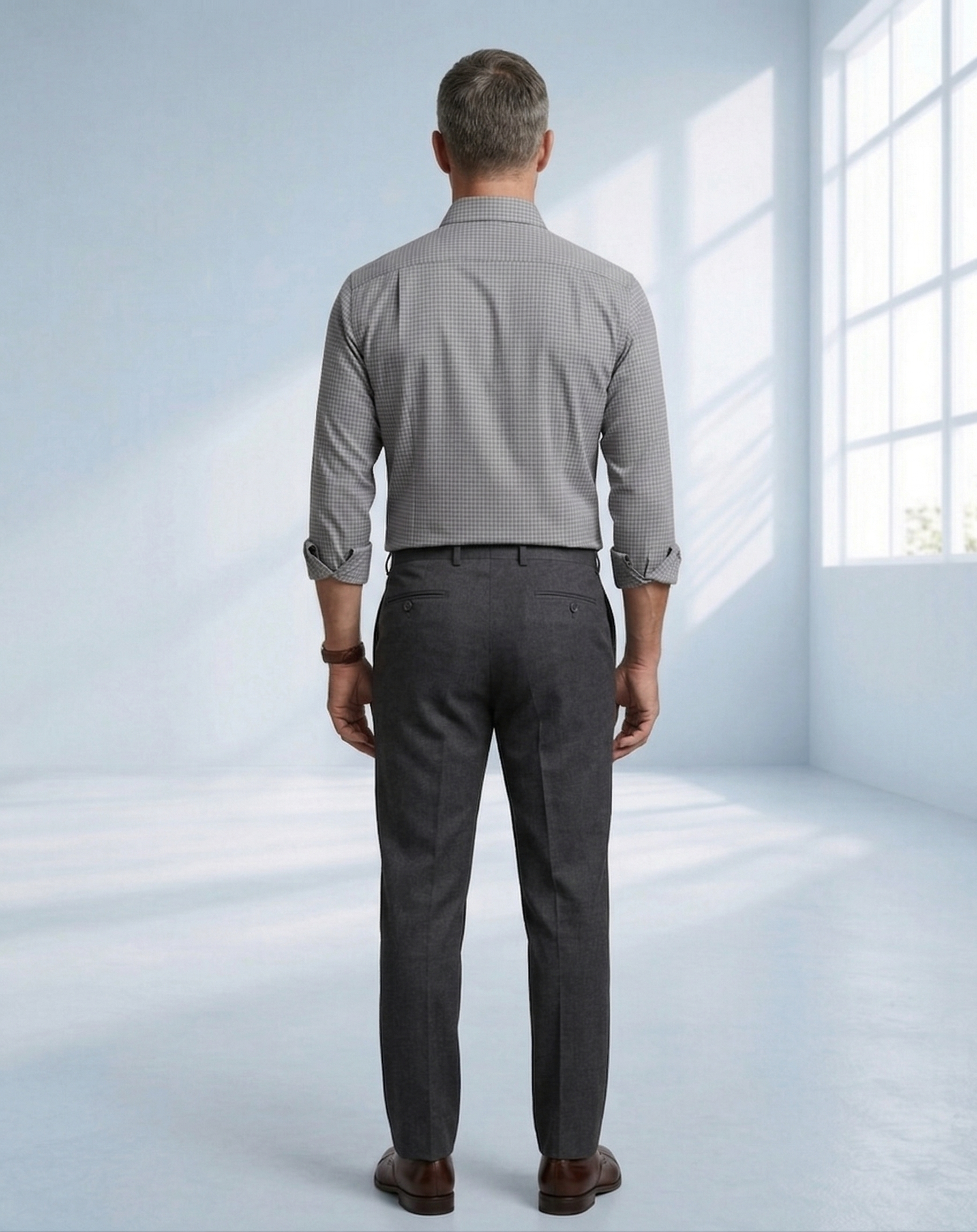 Camisa Social Masculina Cinza Xadrez