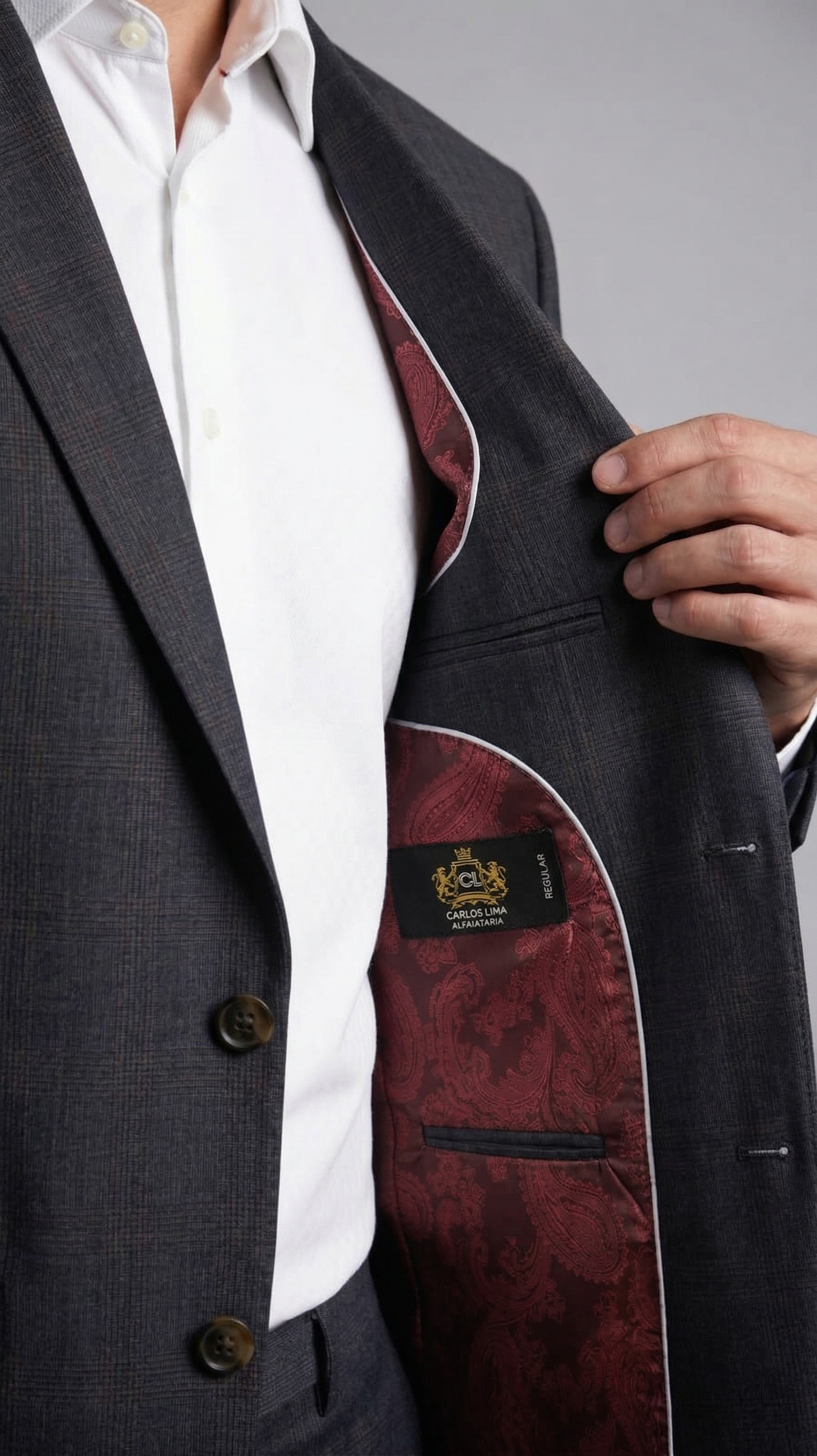 Costume Poliviscose Príncipe de Gales Cinza Escuro