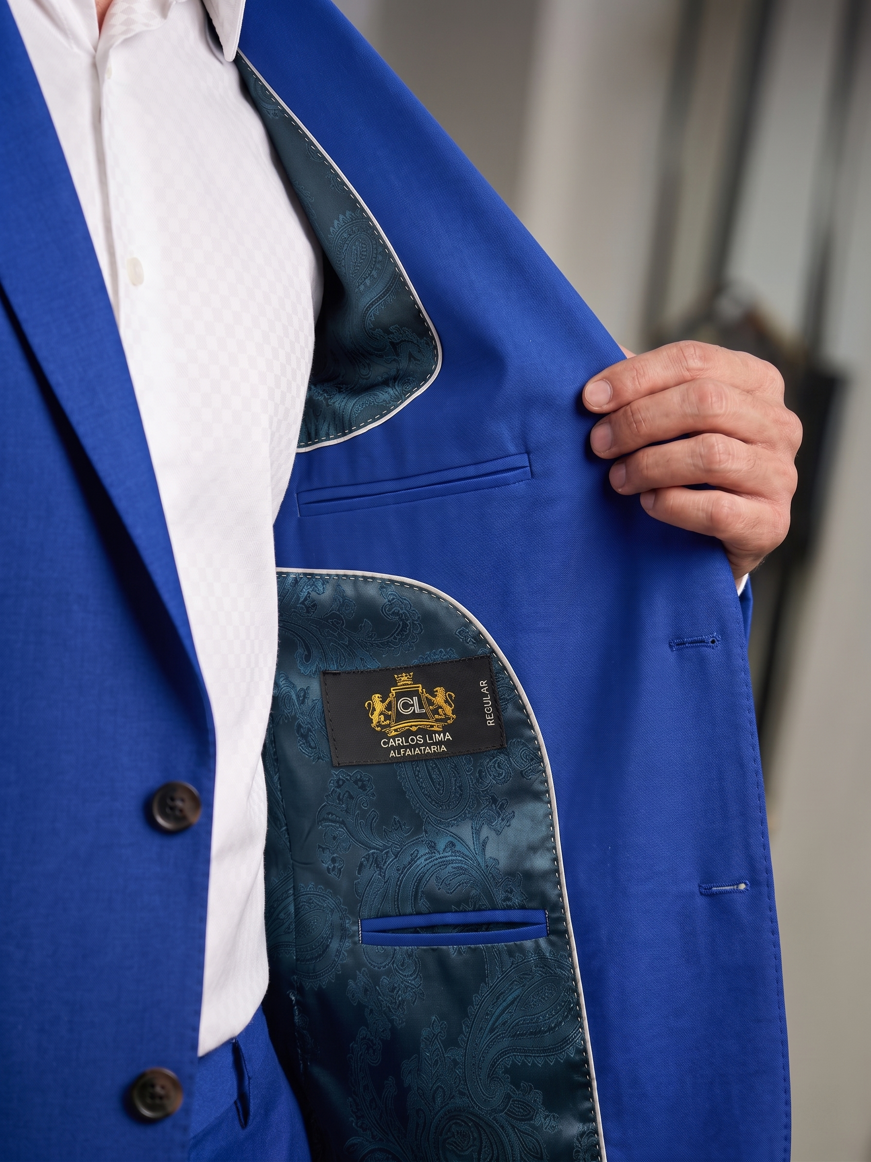 Costume Poliviscose Lapela de Bico Italiano Azul Bic