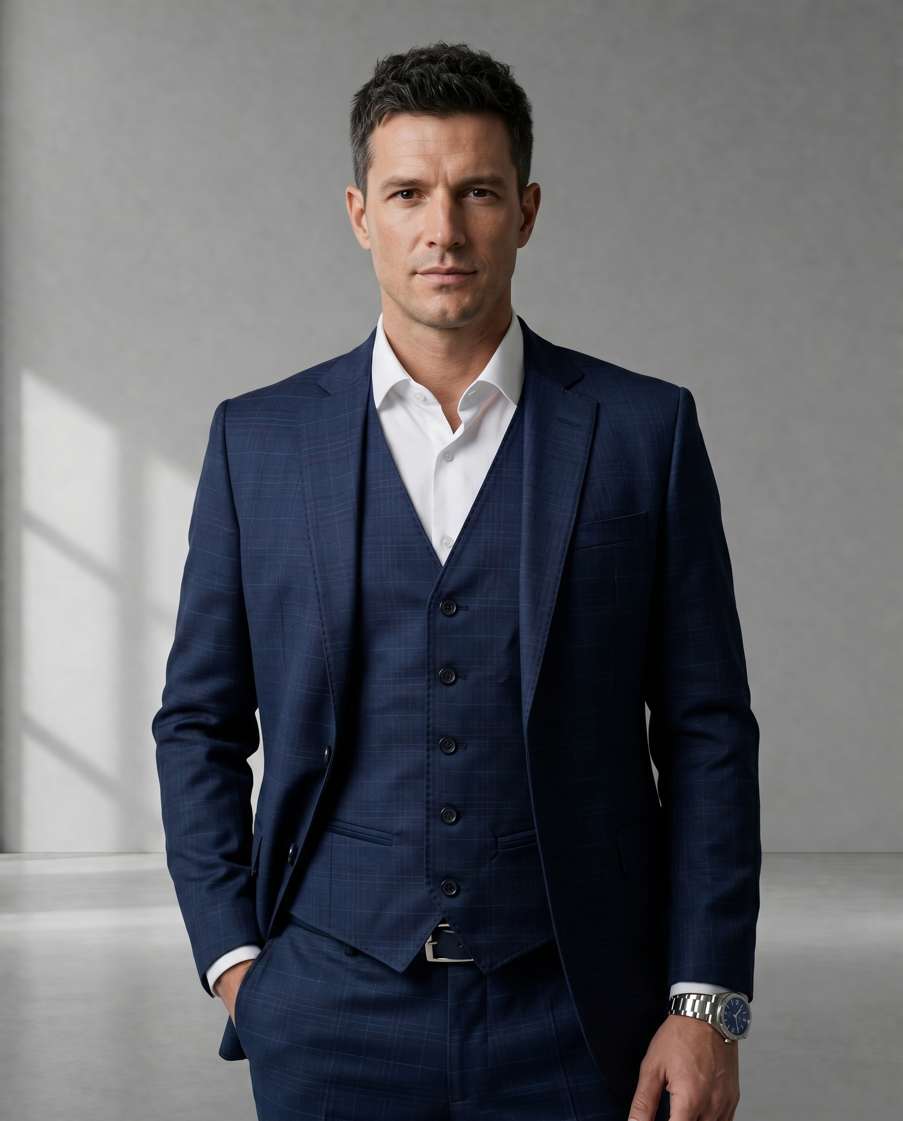 Terno Poliviscose Príncipe de Gales Azul Marinho