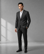 Costume Poliviscose Lapela de Bico Italiano Preto Risca de Giz