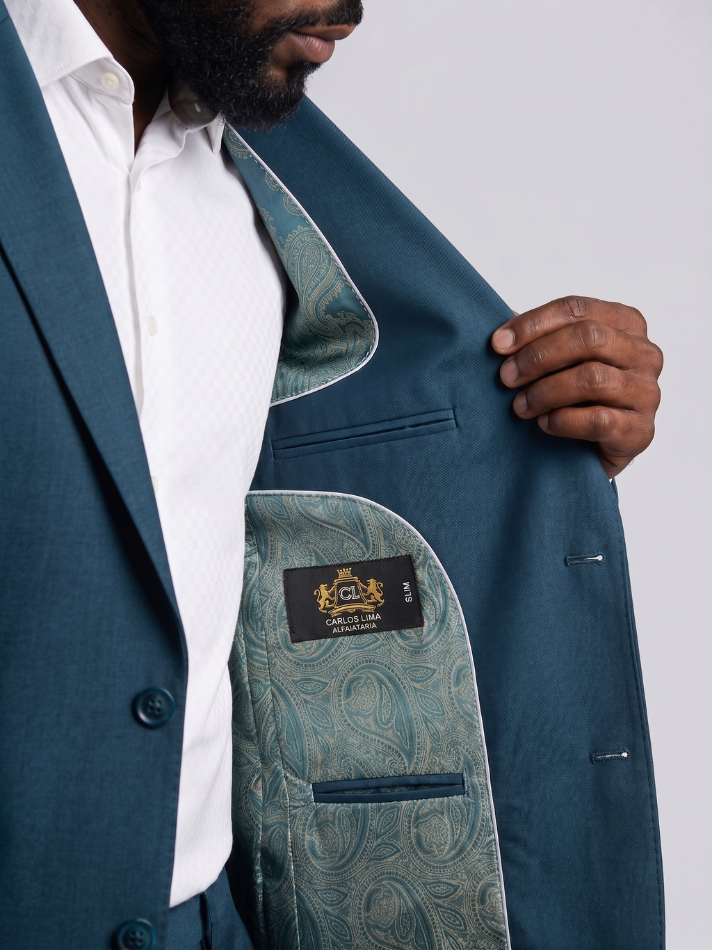 Costume Poliviscose Lapela de Bico Italiano Verde