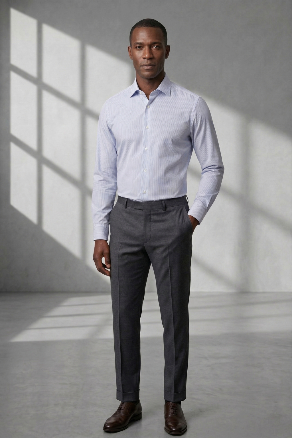 Camisa Social Masculina Risca de Giz em Azul