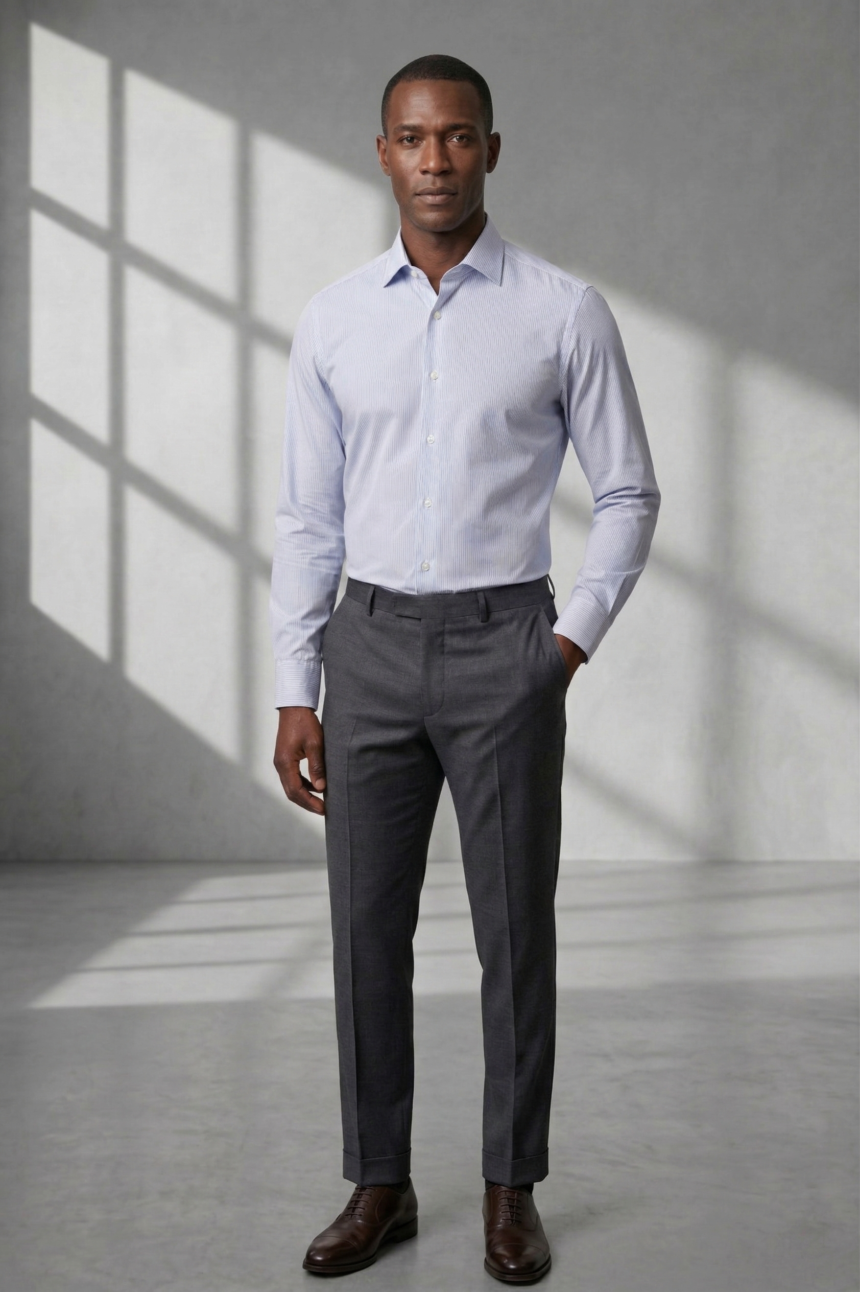 Camisa Social Masculina Risca de Giz em Azul