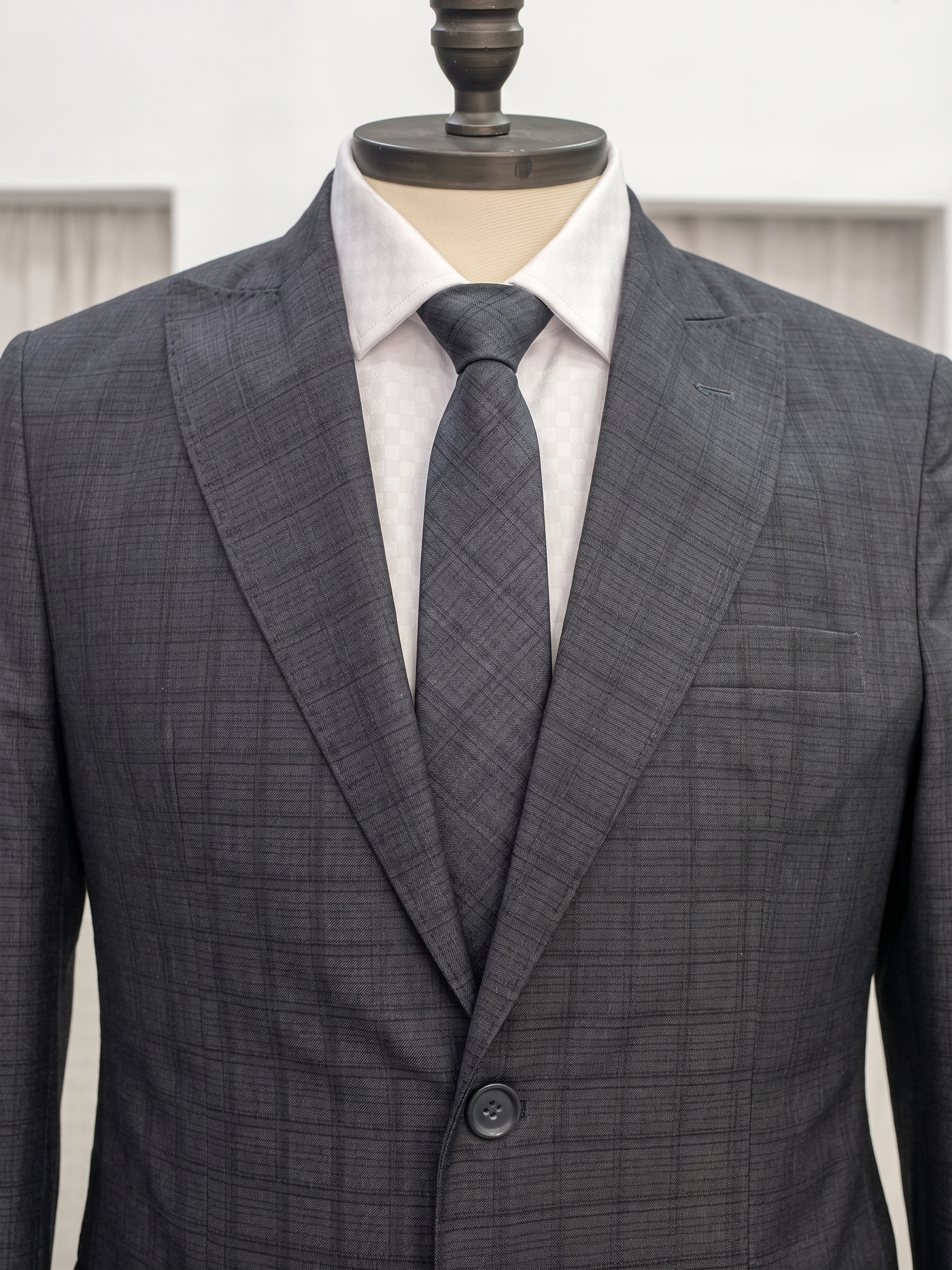 Costume Poliviscose Lapela de Bico Italiano Cinza Chumbo Quadrile