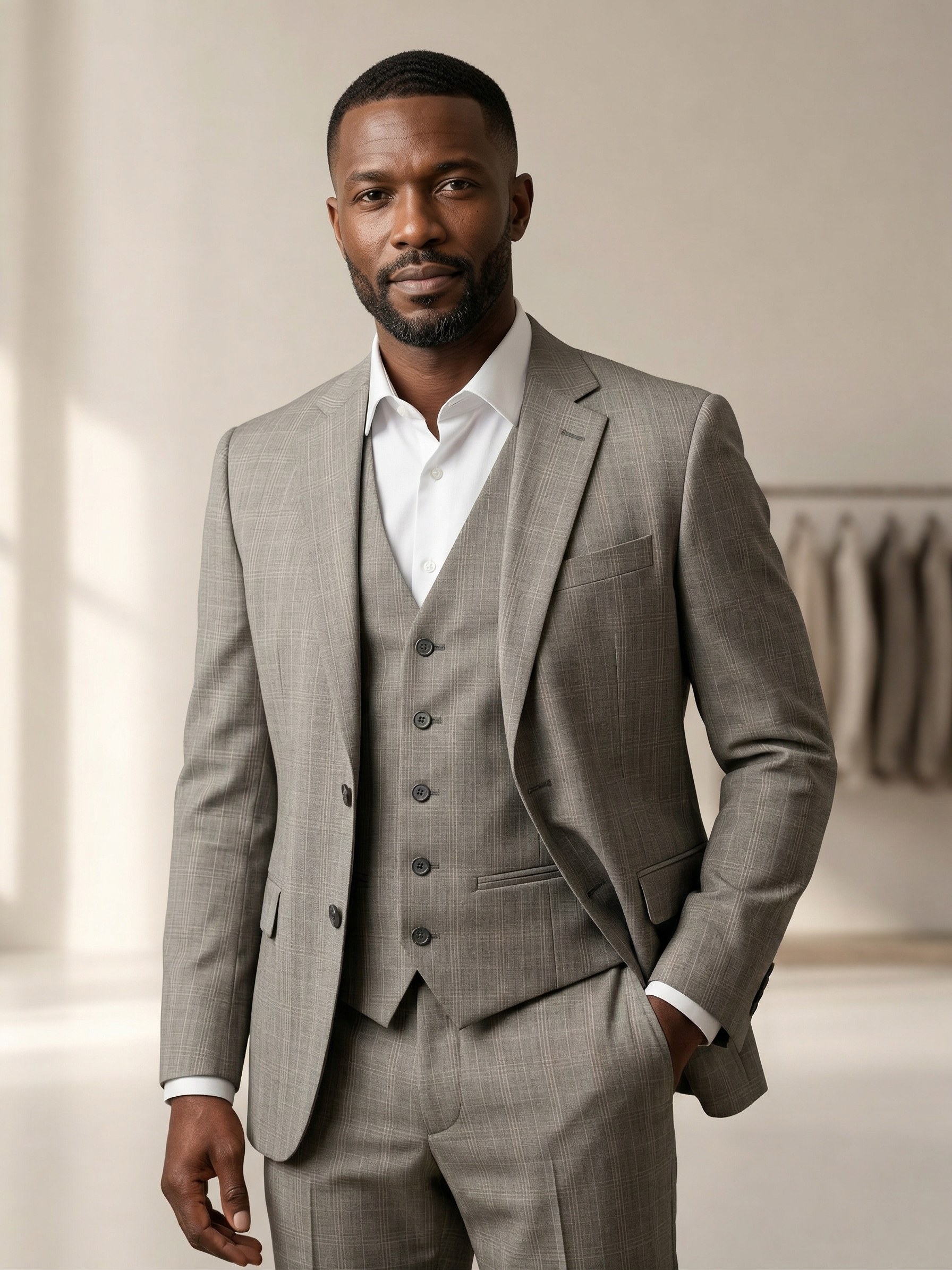 Terno Poliviscose Príncipe de Gales Bege