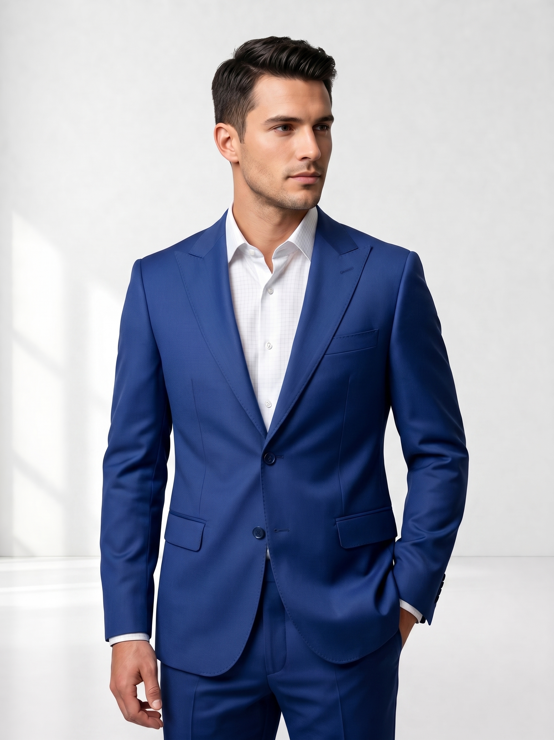 Costume Poliviscose Lapela de Bico Italiano Azul Bic