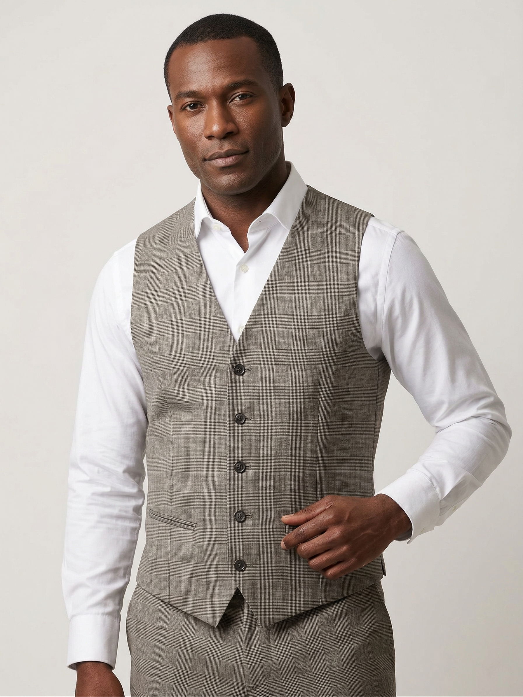 Terno Poliviscose Príncipe de Gales Bege