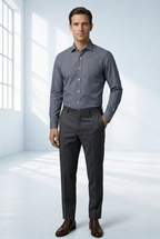Camisa Social Masculina Azul Risca de Giz Branco