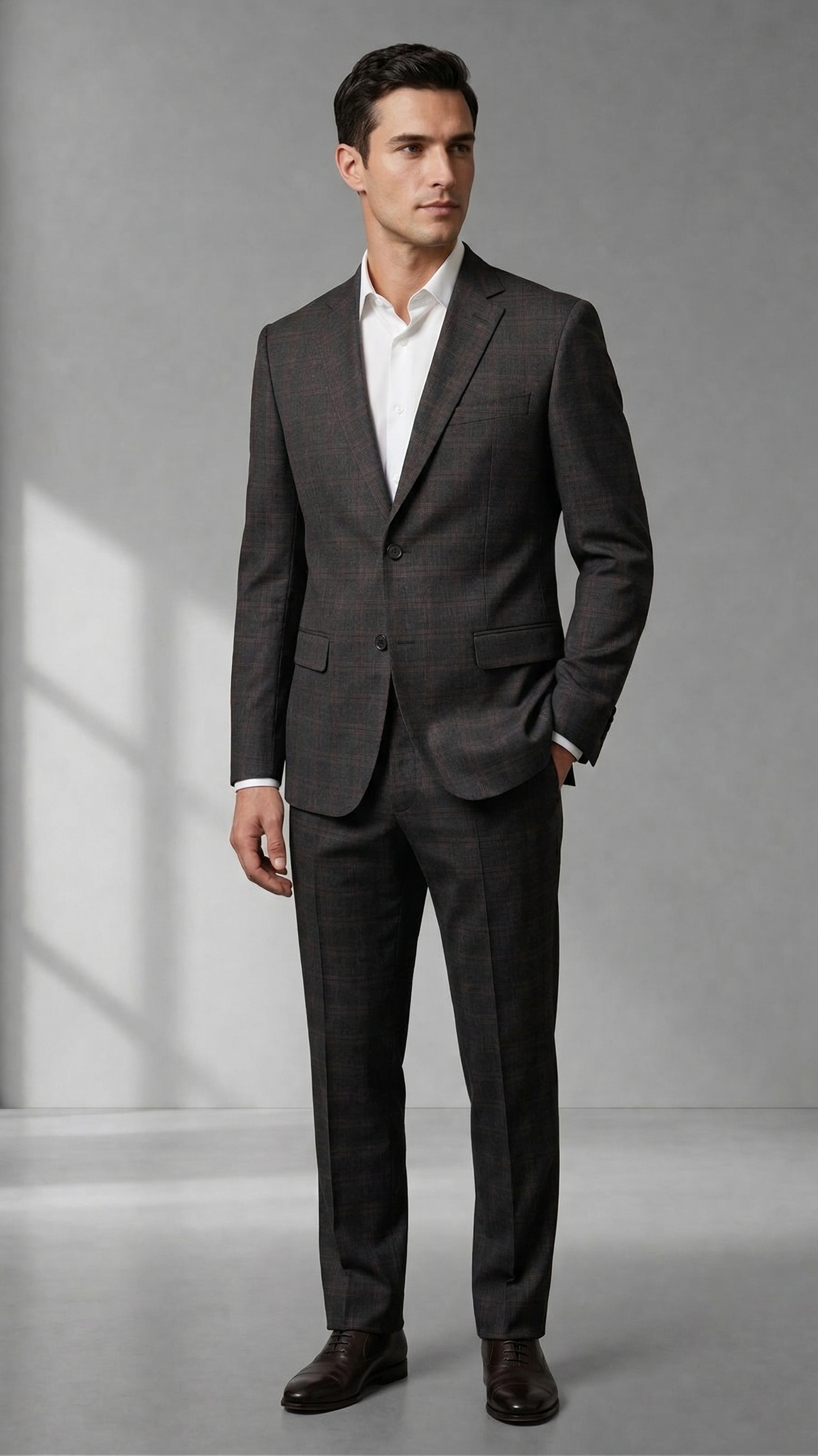 Costume Poliviscose Príncipe de Gales Cinza Escuro