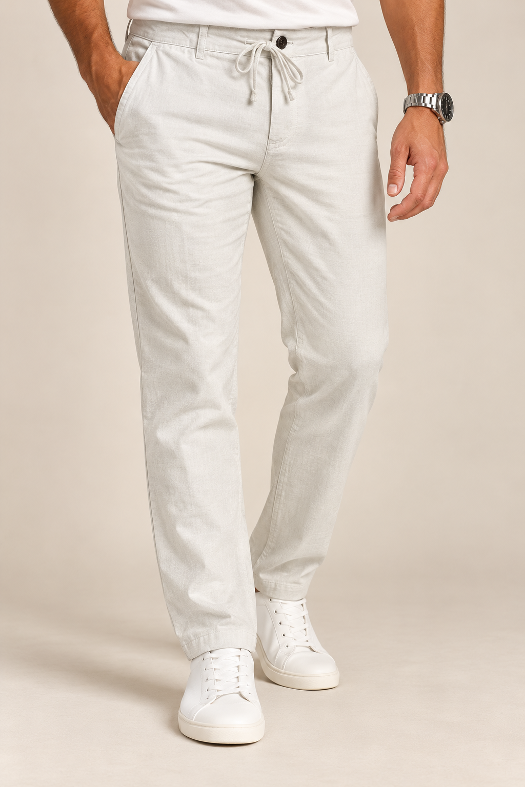 Calça Masculina Visco Linho com Ajuste na Cintura