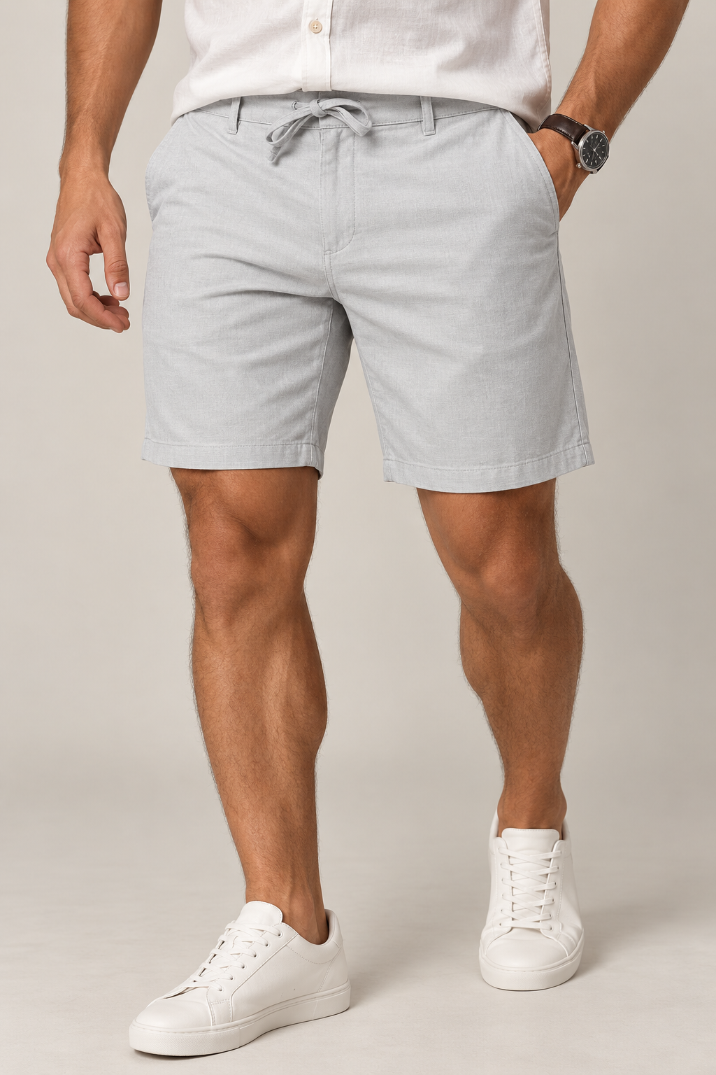 Bermuda Masculina Visco Linho Cinza Claro