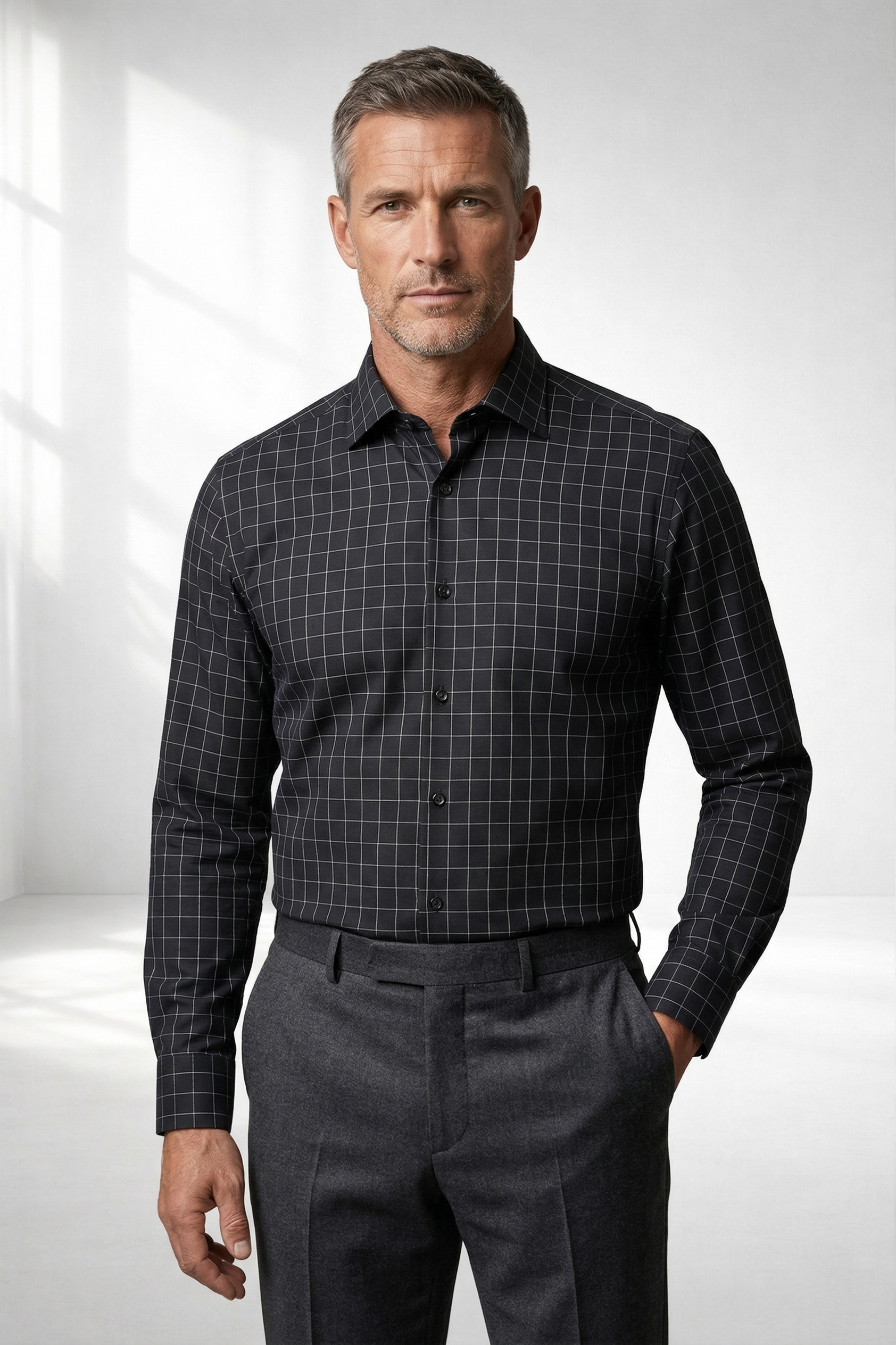Camisa Social Masculina Riscas Brancas Quadrile