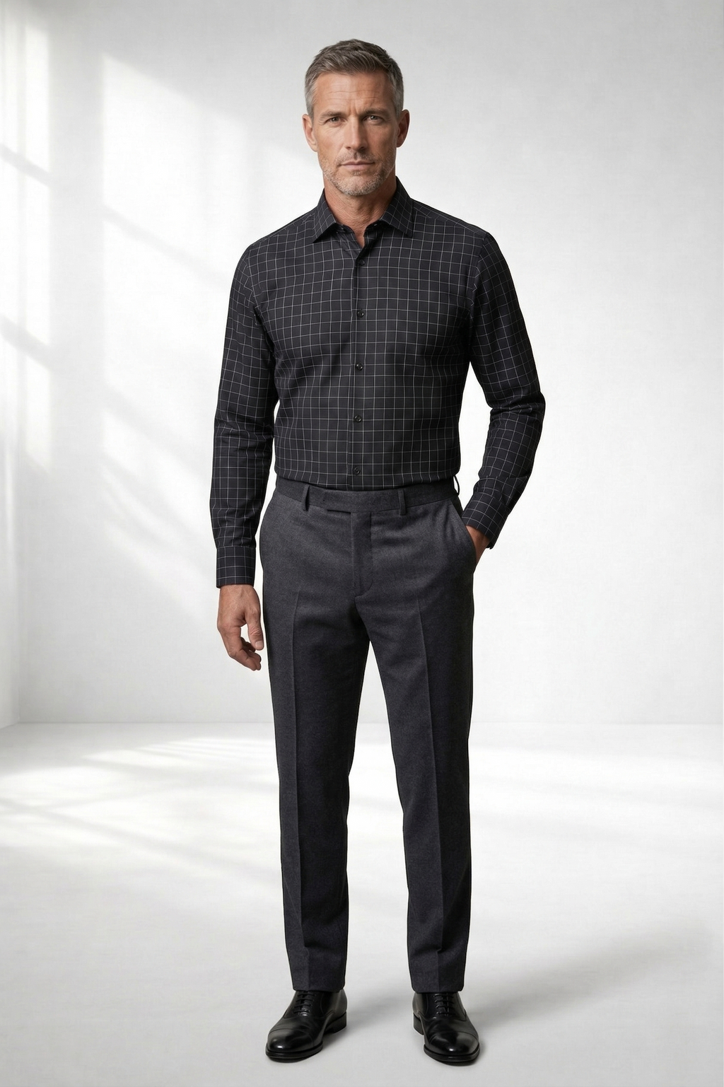 Camisa Social Masculina Riscas Brancas Quadrile