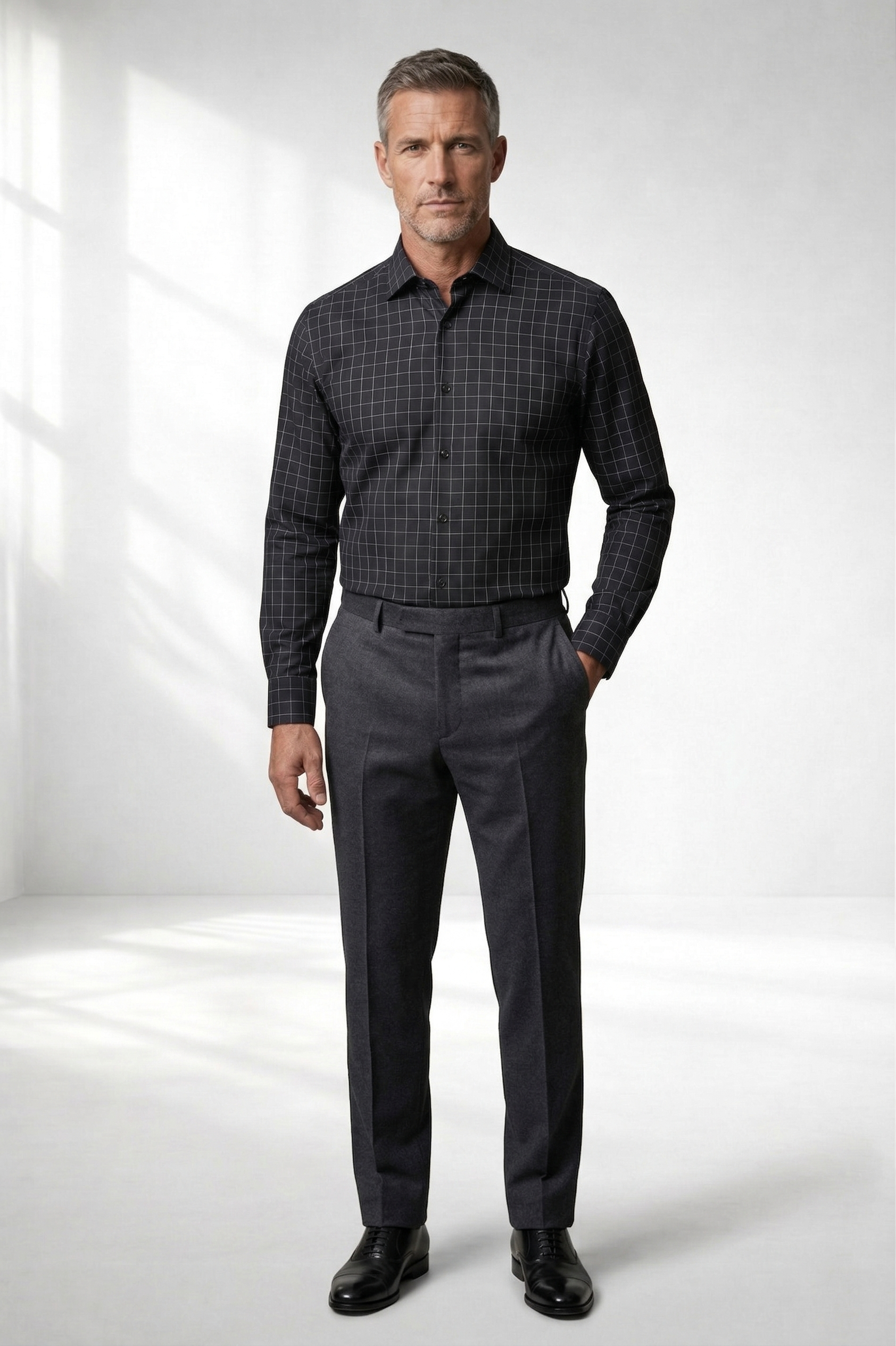 Camisa Social Masculina Riscas Brancas Quadrile